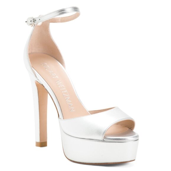 STUART WEITZMAN Silver Made In Spain Disco Platform Sandals - Picture 1 of 2